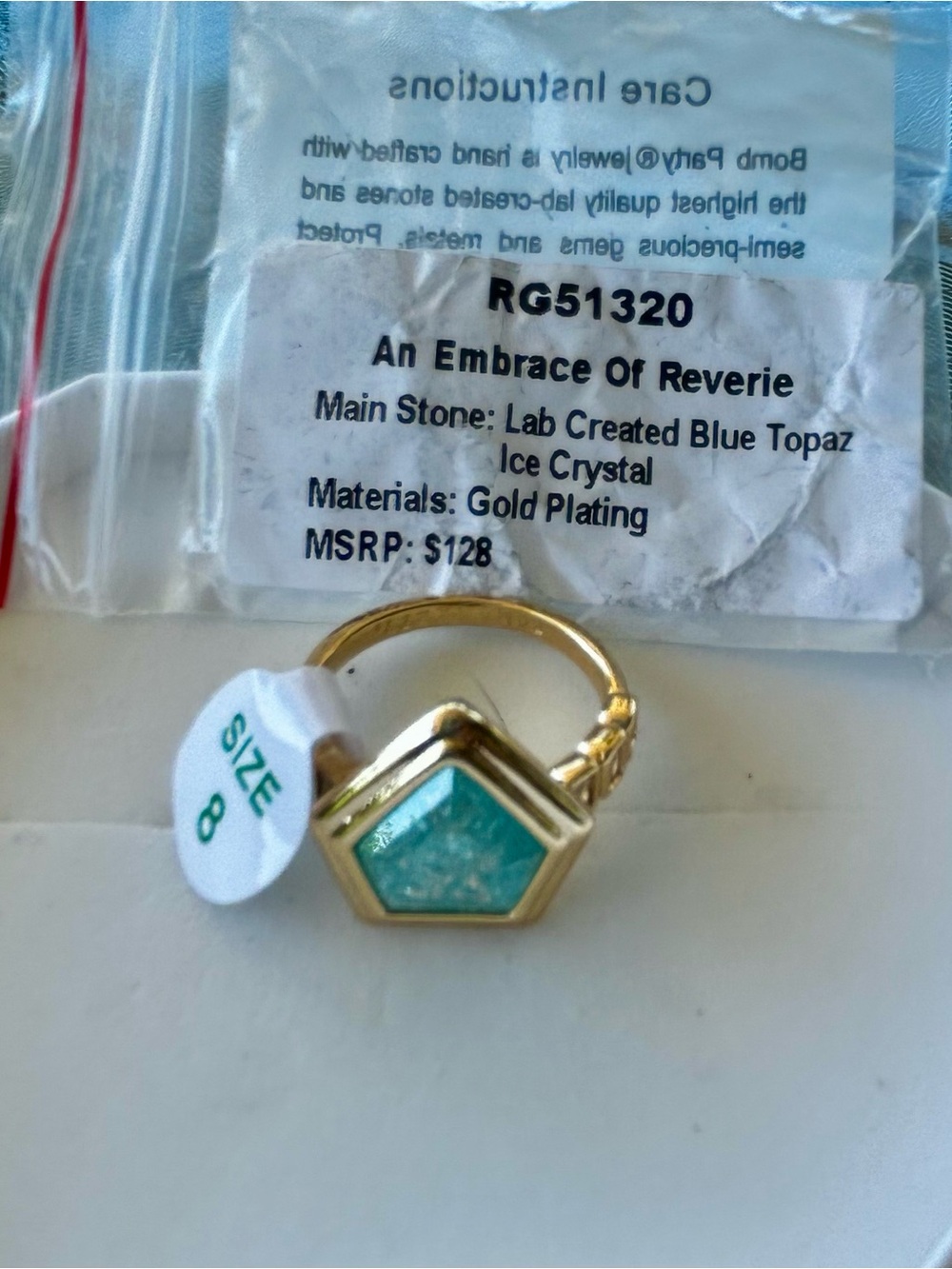 BP OG size 8 Gold-Plated Ring with Lab-Created Blue Topaz Ice Crystal - Blue